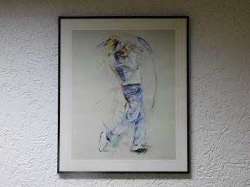 Painting Golfer - By Twan V 1989 - Signed - Frame included