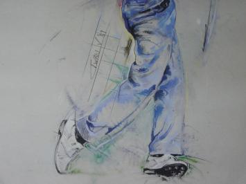 Painting Golfer - By Twan V 1989 - Signed - Frame included