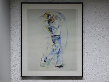 Painting Golfer - By Twan V 1989 - Signed - Frame included