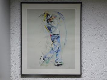 Painting Golfer - By Twan V 1989 - Signed - Frame included