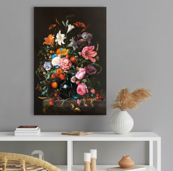 Gemälde Stilleben - Blumen auf Vase - 90 x 60 cm