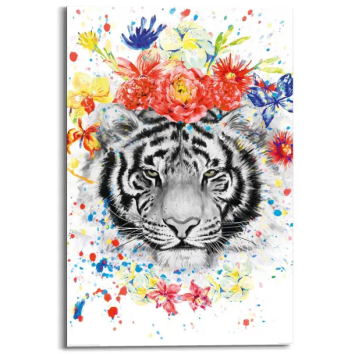 Painting Tiger with Flowers - 90 x 60 cm