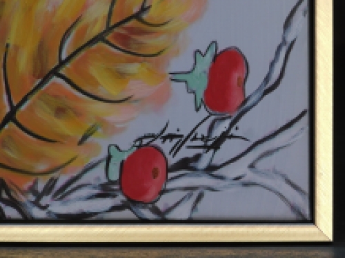 Painting - bird on branch - in frame