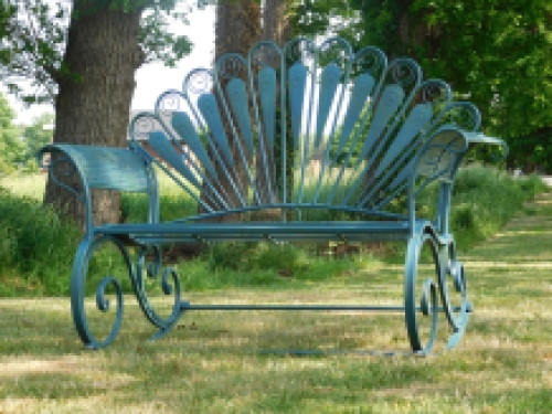 Rocking bench - petrol blue - wrought iron