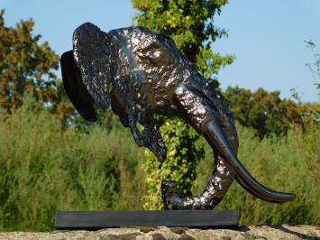 Sculpture Elephant head - Alu with Silver touch and alu black base - Abstract