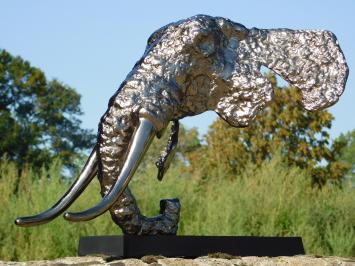 Sculpture Elephant head - Alu with Silver touch and alu black base - Abstract