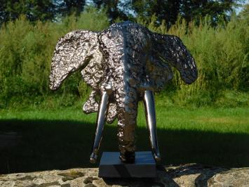 Sculptuur Olifantenkop - Alu zilver touch met alu voet zwart - Abstract