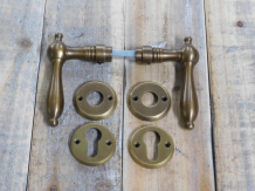 Set of door hardware - patinated brass - cylinder lock suitable