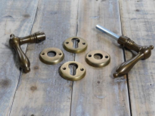 Set of door hardware - patinated brass - cylinder lock suitable