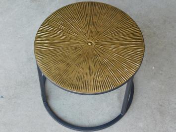 Set of 3 Tables - round - gold with black metal base