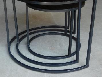 Set of 3 Tables - round - gold with black metal base