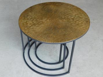 Set of 3 Tables - round - gold with black metal base