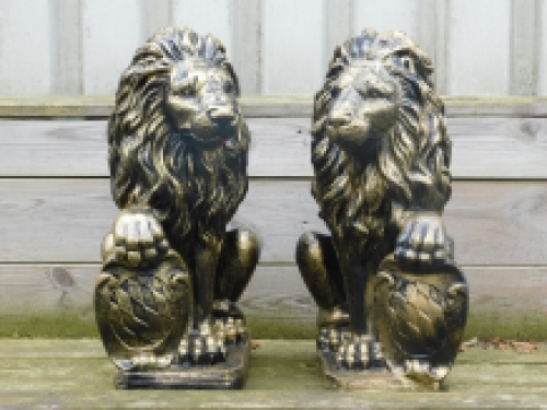 Set van 2 Leeuwen - Zwart/Goud - Polystone