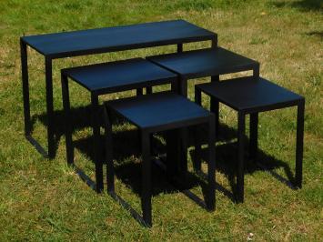 Industrial Table Set - Black Mango Wood and Metal - 5 Pieces