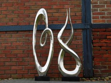 Set Abstracte Beelden -130 cm - Zilverkleurig - Alu met Marmeren voet - Robuust