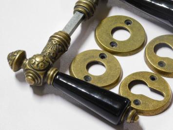 Set Door Hardware - Antique Brass with Black Ceramic Handles - Incl. Rosettes