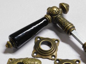 Set Door Hardware VCI - Antique Brass with Black Ceramic Handles - Incl. Rosettes