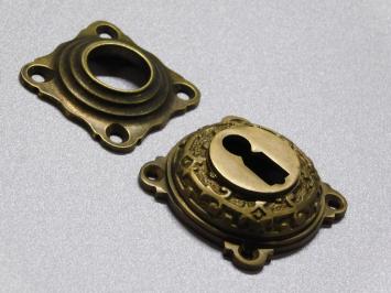 Set Door Hardware XI - Antique Brass with Black Ceramic Handles - Incl. Rosettes