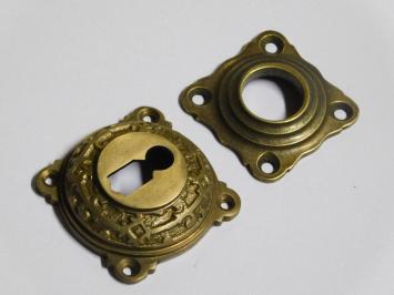 Set Door Hardware XI - Antique Brass with Black Ceramic Handles - Incl. Rosettes