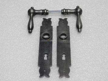 Door Hardware Set - Cambridge Handles + Baron BB 72 Door Plates - Cast Iron, Galvanised