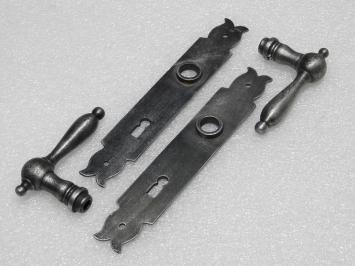 Door Hardware Set - Cambridge Handles + Baron BB 72 Door Plates - Cast Iron, Galvanised