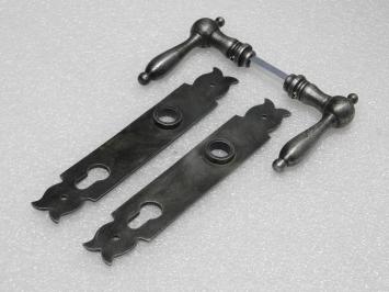 Door Hardware Set - Cambridge Handles + Noble PC 92 Door Plates - Cast Iron, Galvanised