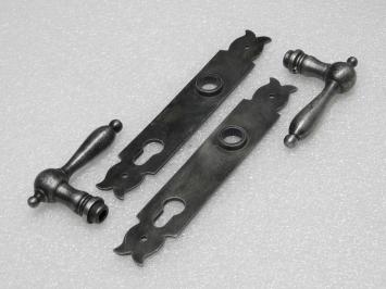 Door Hardware Set - Cambridge Handles + Noble PC 92 Door Plates - Cast Iron, Galvanised