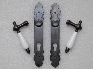 Door Fittings Set – 2 Door Handles with Door Plates PC92 – Dark Patinated Brass – Classic & Stylish