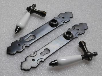 Door Fittings Set – 2 Door Handles with Door Plates PC92 – Dark Patinated Brass – Classic & Stylish