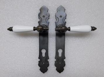 Door Fittings Set – 2 Door Handles with Door Plates PC92 – Dark Patinated Brass – Classic & Stylish