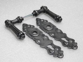 Door Fittings Set - Oxford Handles + Royale PC 92 Door Plates - Cast Iron, Galvanised