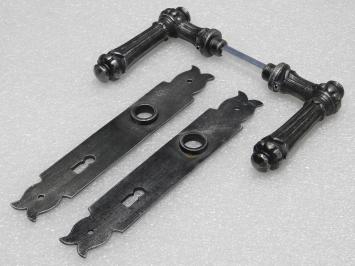 Door Fittings Set - Oxford Handles + Baron BB 72 Door Plates - Cast Iron, Galvanised