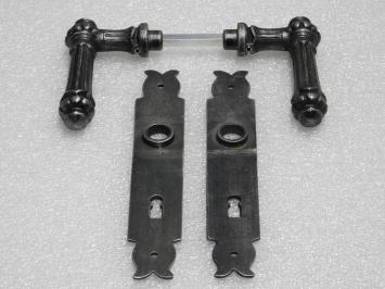 Door Fittings Set - Oxford Handles + Baron BB 72 Door Plates - Cast Iron, Galvanised