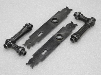 Door Fittings Set - Oxford Handles + Baron BB 72 Door Plates - Cast Iron, Galvanised