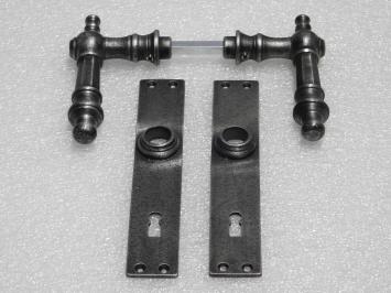 Door Hardware Set - Victoria Handles + Blanco BB 72 Door Plates - Cast Iron, Galvanised
