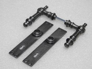 Door Hardware Set - Victoria Handles + Blanco BB 72 Door Plates - Cast Iron, Galvanised