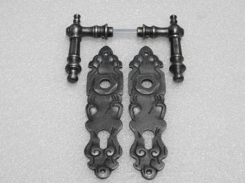 Door Hardware Set - Victoria Handles + Royale PC 92 Door Plates - Cast Iron, Galvanised