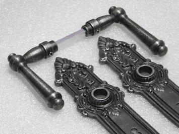 Door Hardware Set - Windsor Handles + Heritage BB 72 Door Plates - Cast Iron, Galvanised