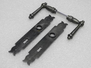 Door Fittings Set - York Handles + Noble PC 92 Door Plates - Cast Iron, Galvanised