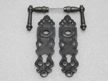 Door Fittings Set - York Handles + Royale PC 92 Door Plates - Cast Iron, Galvanised