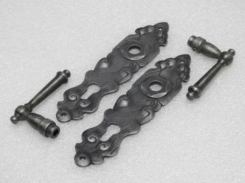 Door Fittings Set - York Handles + Royale PC 92 Door Plates - Cast Iron, Galvanised