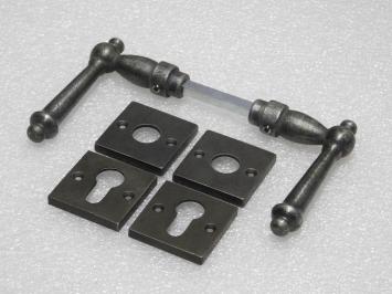 Set Türgriffe York + Türgriff- und Schlossrosetten, Vierkant – Gusseisen, verzinkt