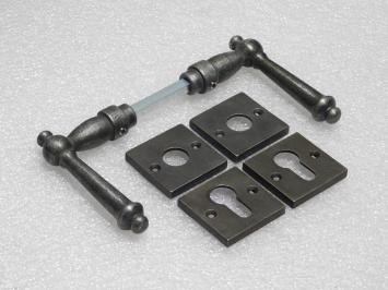 Set Türgriffe York + Türgriff- und Schlossrosetten, Vierkant – Gusseisen, verzinkt