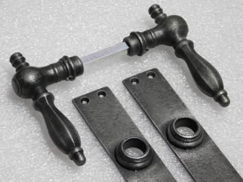 Door Hardware Set - Kensington Handles + Door Plates Blanco - Cast Iron Galvanized