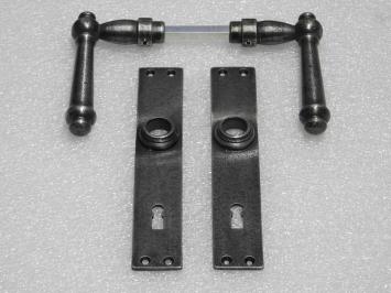 Door Hardware Set - Windsor Handles + Blanco BB 72 Door Plates - Cast Iron, Galvanised
