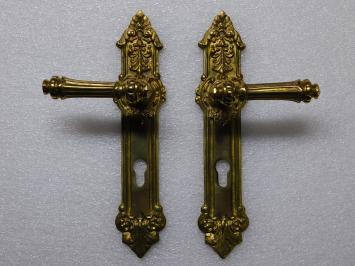 Brass Door Fittings Set - 2 Handles + 2 Door Plates PC 92