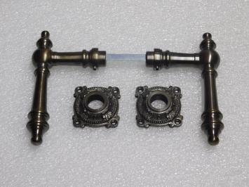 Montreux Door Handle Set with Rosettes - Dark Patinated Brass