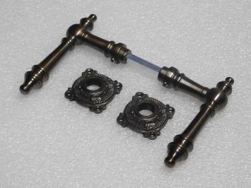 Montreux Door Handle Set with Rosettes - Dark Patinated Brass