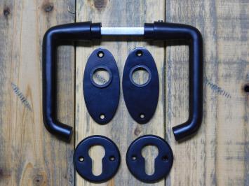 Set of door handles with oval handle rosettes + key rosettes PC - Matt black - Aluminium