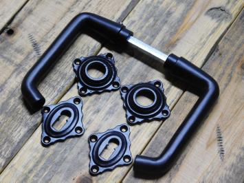 Set of Door Handles with Square Backplates and BB Lock Cylinder Backplates - Black
